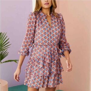 Marie Oliver Geometric Pink and Blue Mini Dress